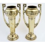 Art Nouveau : A pair of Dutch brass 2-handled vases standing 15 1/2" high CONDITION: