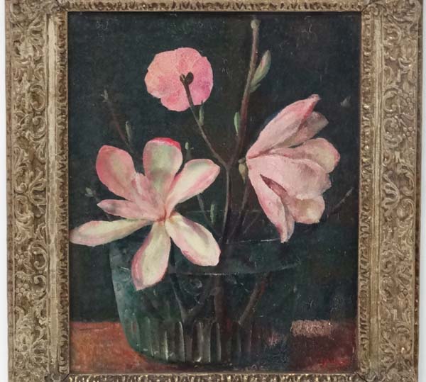 Malcolm Milne 1937, Oil on panel, Magnolia flowers still life, Signed and dated lower right, - Image 3 of 3