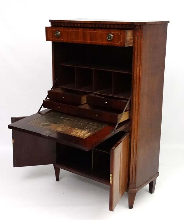 An early 19 thC Continental Mahogany Escritoire / Secretaire a Abbatant with canted corners and - Image 3 of 5