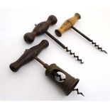 Corkscrew / Wine Bottle Opener : A collection of 3 19thC right handed thread corkscrews,