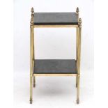 Mid Century / Hollywood Regency - Manner of Maison Jansen : A gilded brass 2-tier table with marble