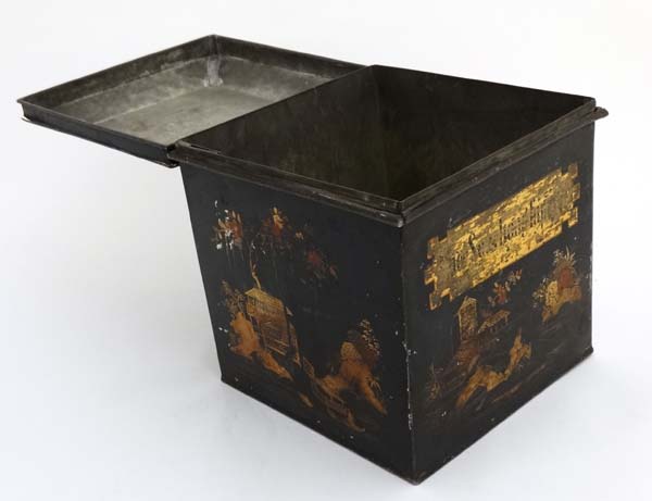 A Chinese 18thC style Toileware tea tin / caddy , - Image 6 of 6