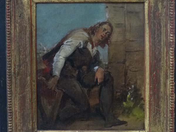 XVIII- XIX English School, Oil on canvas, The Harpist, 9 x 7 1\2 ". - Image 3 of 3