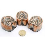 Kitchenalia: A set of 3 early 20thC Horse hoof with horse shoe formed copper entree / ice / jelly