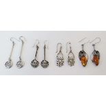 4 various pairs of silver and white metal drop earrings CONDITION: Please Note -