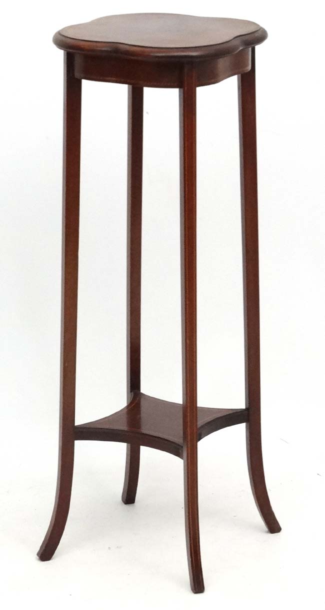 An Edwardian 2 tier plant stand of quatre form with splayed legs 14 1/4" diameter x 37" high - Image 4 of 6
