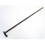 A 19thC Indian ebony walking cane / stick with bone inlay 37" long CONDITION: