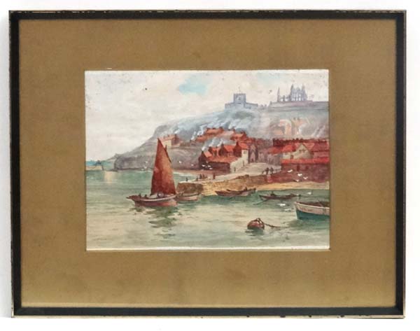 W Gibson early XX, Watercolour and gouache, Whitby showing fishing boats and boats,