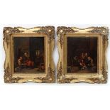 Early XIX interior Scenes, Pair of oils on tin convex cushion form, The visiting chiropodist,