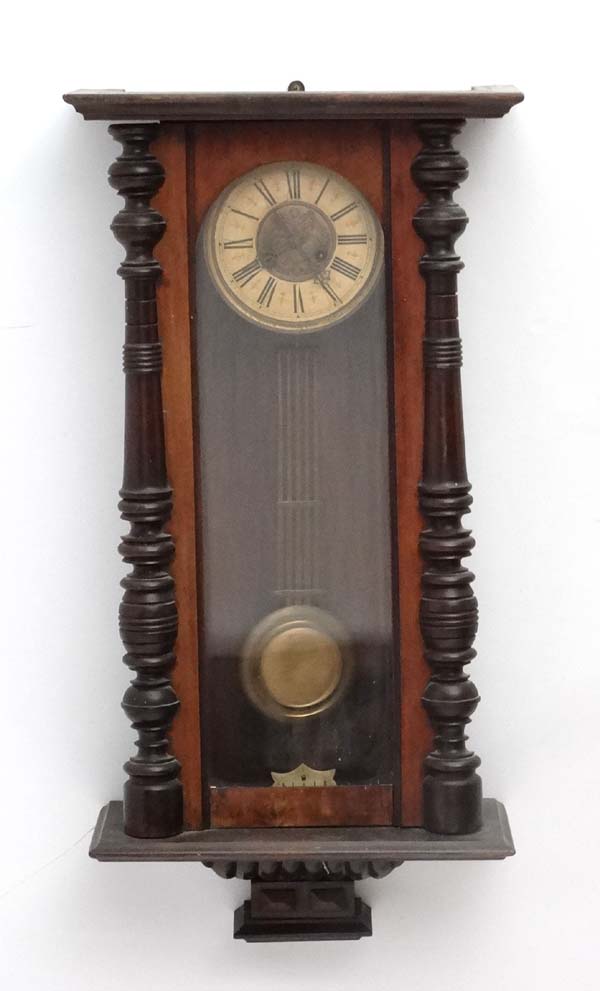 Vienna Wall Clock : an early 20 thC signed ( star within a horseshoe )walnut and stained pine 8 day