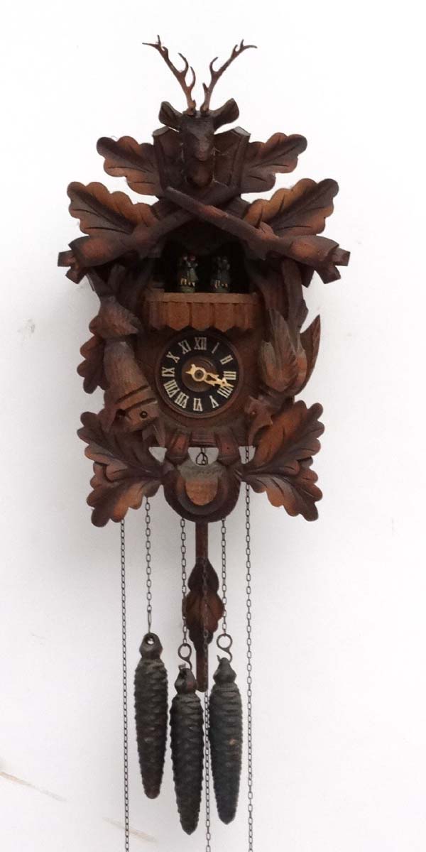 Black Forest Cuckoo Clock : a Three train Guiessaz-Jaccard Swiss Musical Movement wall clock with 4 - Image 4 of 7