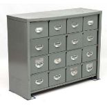 Vintage Industrial :A set of painted steel filing drawers arranged in a 4 x 4 manner,