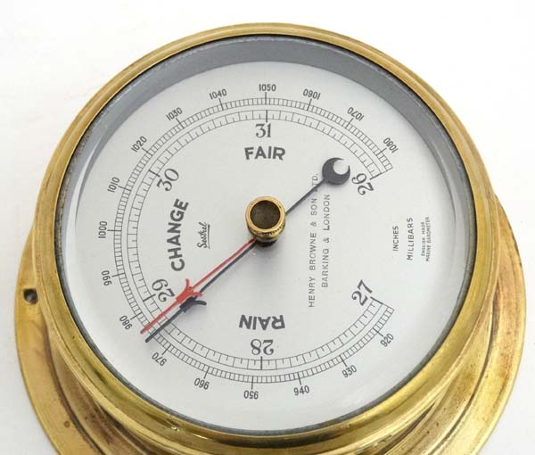 Ship's Barometer : a Sestrel Henry Browne & Son Ltd Barking & London brass cased 4" Ship's - Image 4 of 4