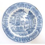 A c1815 blue and white Davenport '' Tudor Mansion '' pattern bowl, bears impressed mark to base.