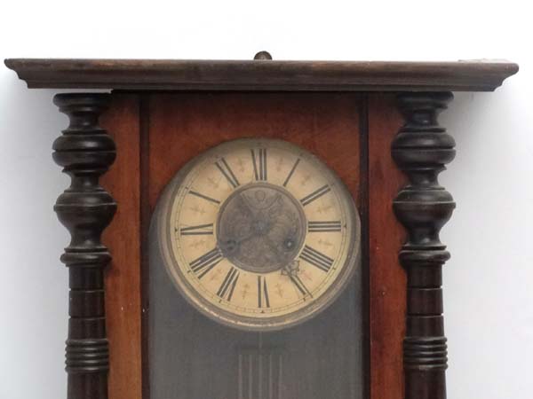 Vienna Wall Clock : an early 20 thC signed ( star within a horseshoe )walnut and stained pine 8 day - Image 5 of 6