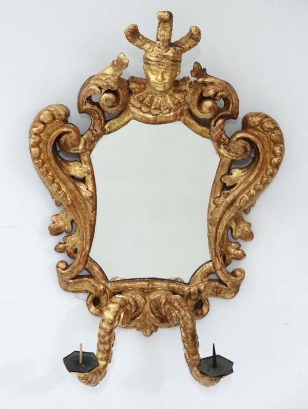 A pair of 18 th / 19thC gilded carved wooden Italian Gironadole mirrors each with twin branch - Image 11 of 17