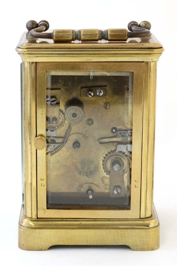 Carriage Clock : a VR Brevete Paris marked 5 glass carriage clock ( one side missing) with platform - Image 6 of 6