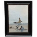 S Henshaw XIX-XX, Gouache, Fishing boat on the shore, Signed lower left, 13 1/2 x 9 1/2".