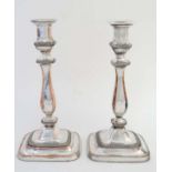 A pair of late 19thC silver plate candlesticks 11 1/2" high CONDITION: Please Note