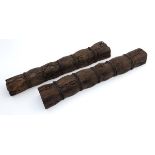 A pair of Chinese Zitan? work wood wrist rests formed as faux bamboo 11 3/8" long