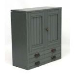A late 19tC painted walnut cupboard comprising 2 door cupboard over 4 short drawers 25 1/2" high x