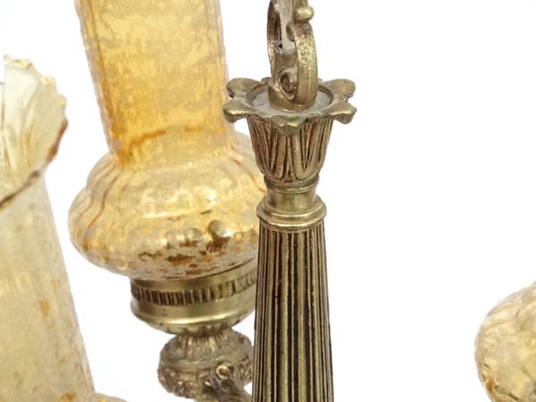 Light : a circa 1978 Neo - Classical electroliere in the form of three brass torches united , - Image 3 of 6