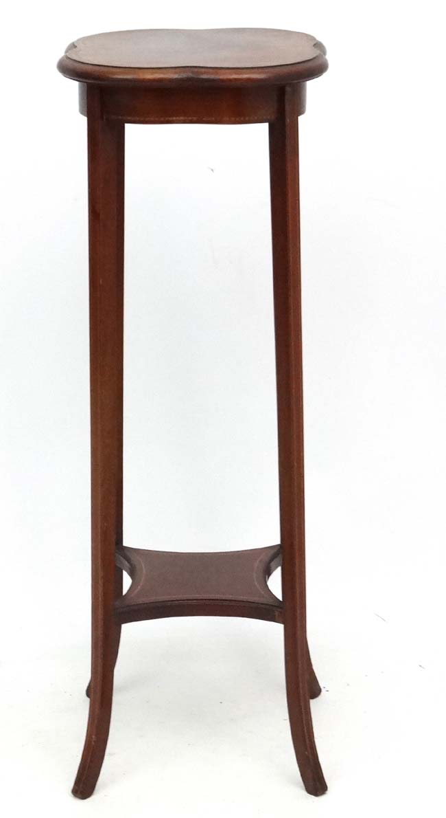 An Edwardian 2 tier plant stand of quatre form with splayed legs 14 1/4" diameter x 37" high - Image 2 of 6