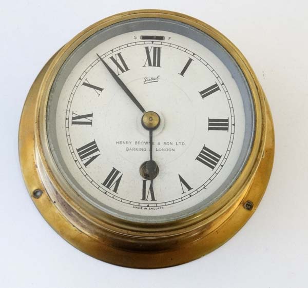 Ship's Clock : an brass cased 30 hr Timepiece , marked ' Sestrel ' with silvered dial , - Image 3 of 5