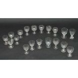 19 assorted 18th and 19thC pedestal glasses to include examples with acid etched decoration,