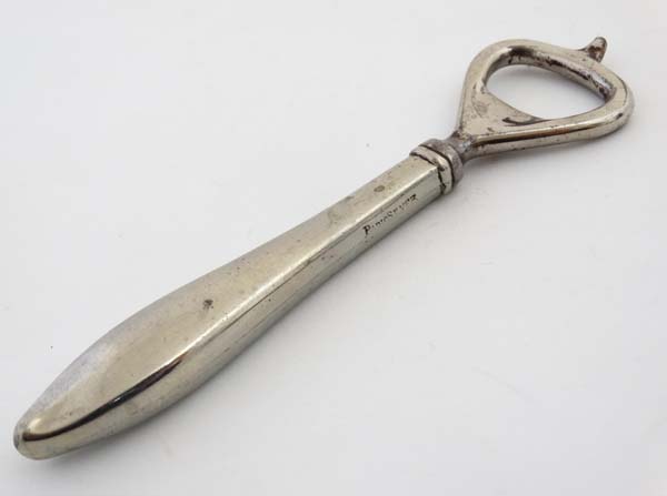 Bottle Opener : a nickel plated early 20 thC bottle opener with foil hook, - Image 2 of 3