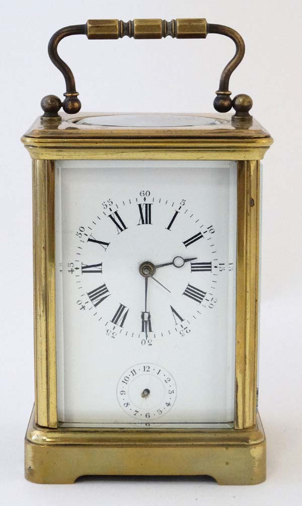 Carriage Clock : a VR Brevete Paris marked 5 glass carriage clock ( one side missing) with platform - Image 4 of 6