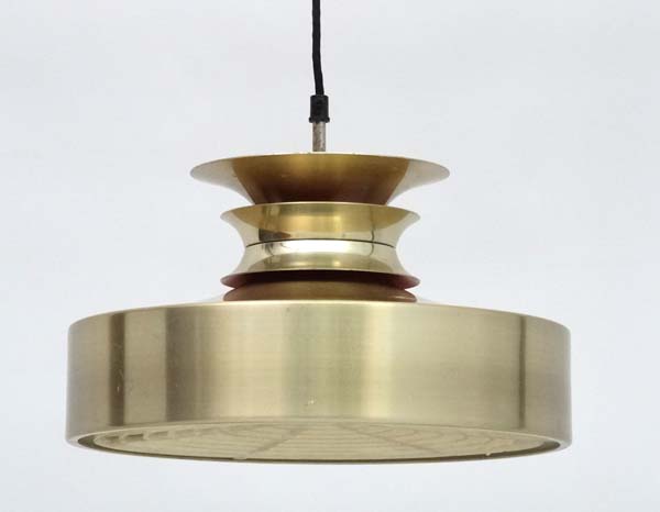 Vintage Retro :a Danish lamp / light of brushed Bronze form with plastic diffuser under, - Image 3 of 4