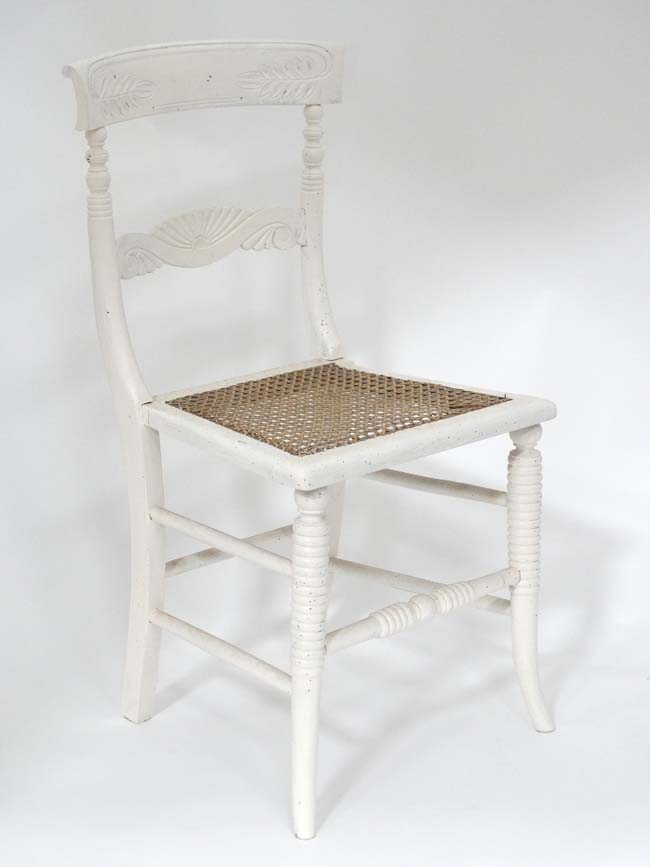 White painted rush seated dining chair CONDITION: Please Note - we do not make