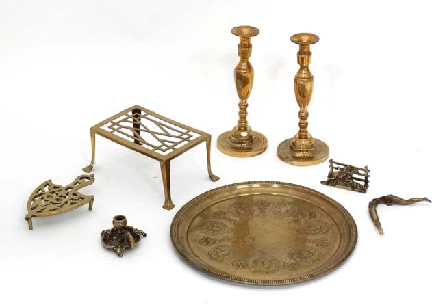 Qty of brass ware to include candlesticks, - Image 2 of 2