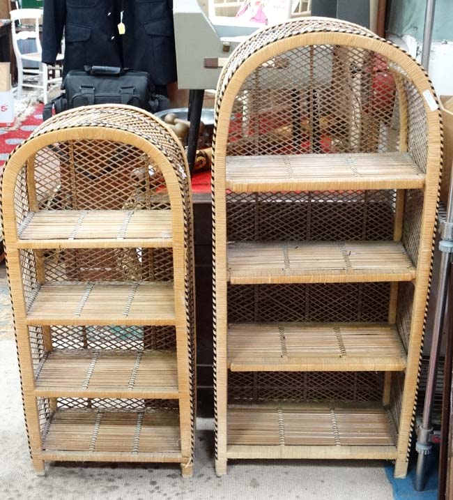 Graduated pair wicker bookcases with arched tops CONDITION: Please Note - we do - Image 2 of 2