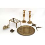 Qty of brass ware to include candlesticks,