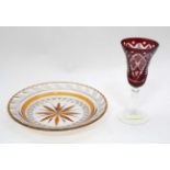 Ruby glass claret glass and an amber glass bowl CONDITION: Please Note - we do not