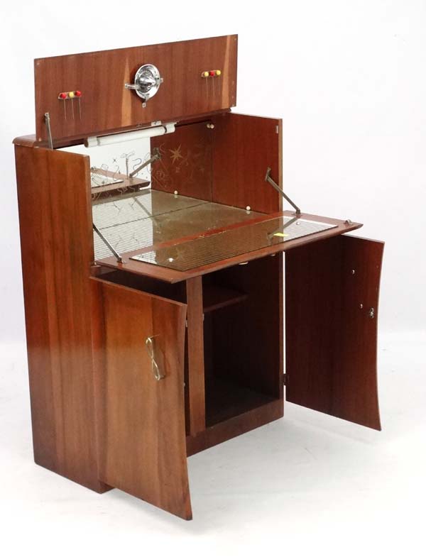 Art Deco : a 1930's walnut Cocktail Cabinet with fold down front revealing mirrored interior and - Image 6 of 8