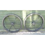 Architectural Salvage : A pair of cast iron 2 Wagon wheels , having 6 spokes ,