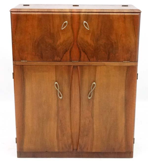 Art Deco : a 1930's walnut Cocktail Cabinet with fold down front revealing mirrored interior and - Image 3 of 8