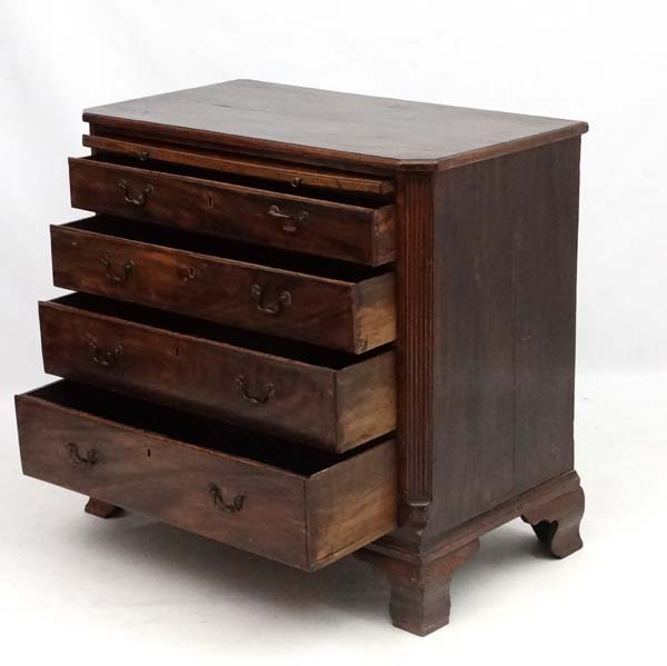 An 18thC Geo III walnut bachelor chest with brushing slide and canted corners 37 1/2" wide x 35 - Image 3 of 6