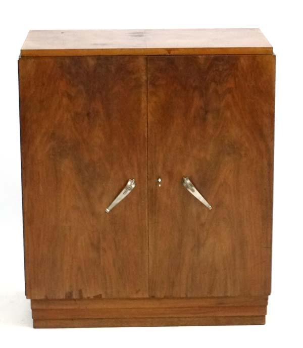 A French Art Deco burr walnut 2-door cupboard with louvered plinth 27" wide x 32" high x 14 1/4" - Image 5 of 5
