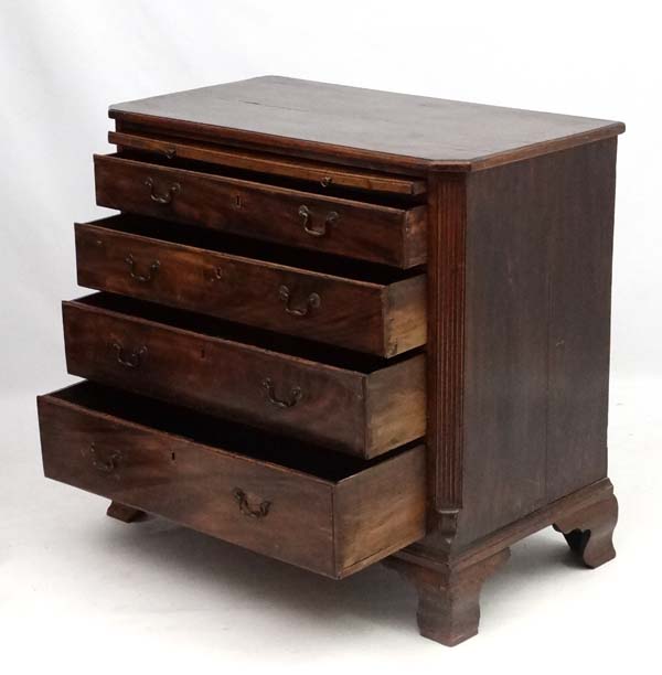 An 18thC Geo III walnut bachelor chest with brushing slide and canted corners 37 1/2" wide x 35 - Image 4 of 6