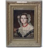 English Victorian School, Oil on board, Portrait of a lady, Image 12 1/2 x 9 1/2".