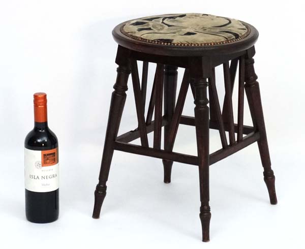 Arts and Crafts : Manner of Godwin - A Secessionist 4-legged stool 17" high x 12 3/4" wide - Image 2 of 4