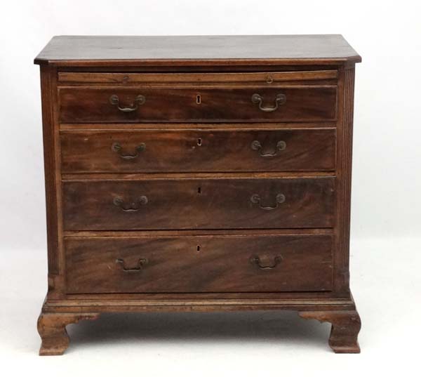 An 18thC Geo III walnut bachelor chest with brushing slide and canted corners 37 1/2" wide x 35 - Image 2 of 6