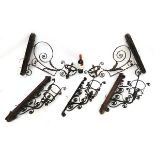 Architectural Salvage : 5 (3+2) wrought iron electric light / lantern brackets in the flaming