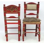 Arts and Crafts : William Burgess designed chairs, a pair of circa 1875 chair with red ,