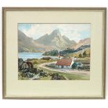 H J Kerr Scottish School, Watercolour, ' Loch Katrine ' , a crofter's cottage in the Trossachs,