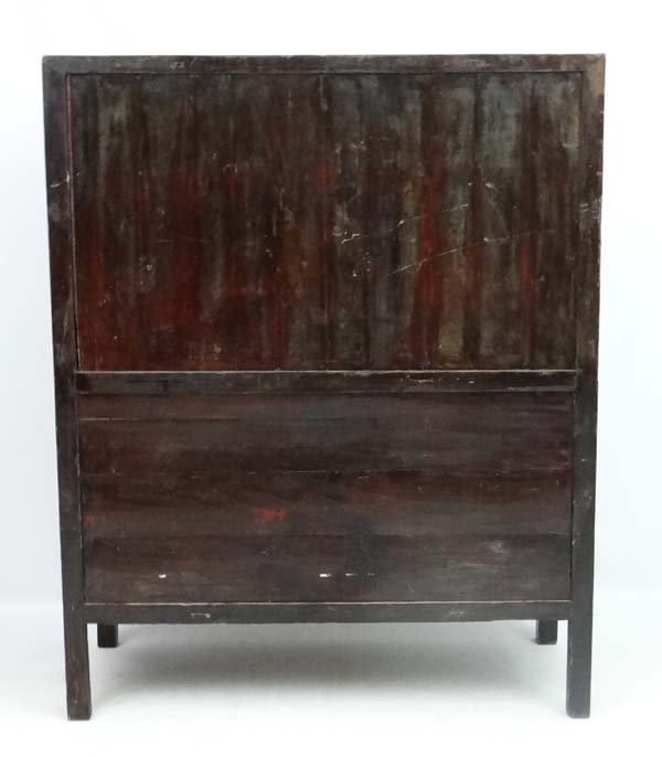 Chinese :a Chinese elm cabinet with painted and lacquered decoration the four doors opening to - Image 4 of 4